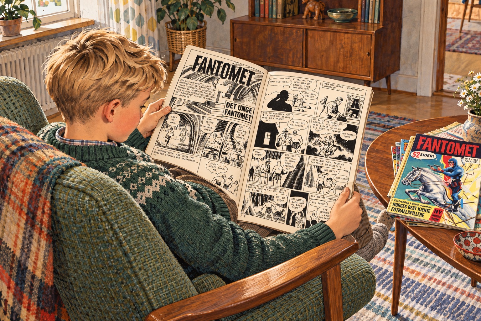 A boy reading a Phantom comic